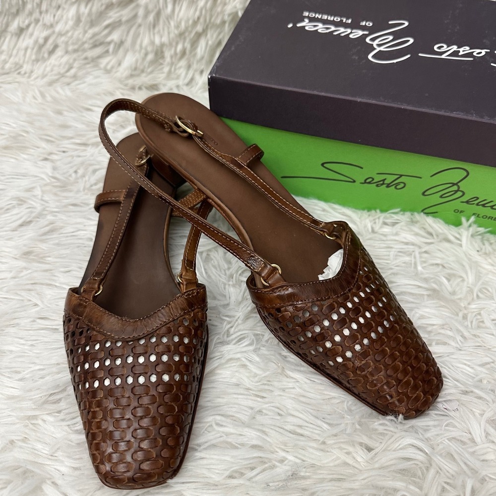 Sesto Meucci Woven Leather Lahela Slingback Flats in Dark Tan sz 10 N - New